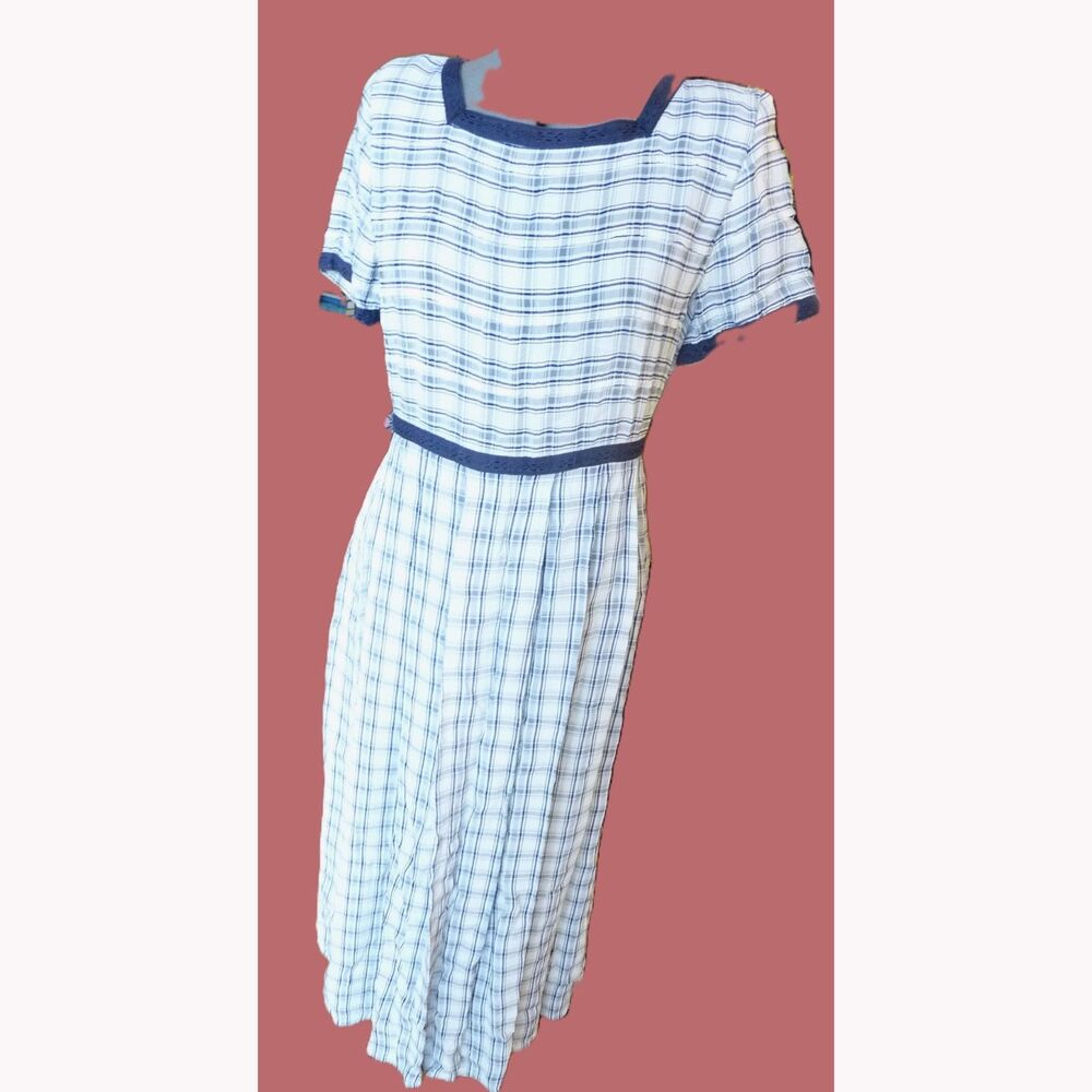 Vintage 90s Dress Size 8 Clueless Blue Plaid Vintage Mod Retro Academia Modest